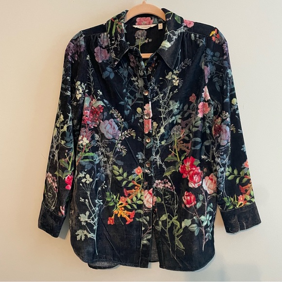 SOFT SURROUNDINGS Jardim Velvet Button Down Tunic Shirt - Petite Small - Picture 14 of 14